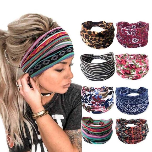 Wide Boho Cotton Headbands 8 pcs Stretchy No Slip Hairbands for Women main image 8